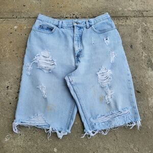 Vintage Lands' End Cut Off Shorts Size 10 Blue Jorts Light Wash Faded Distressed